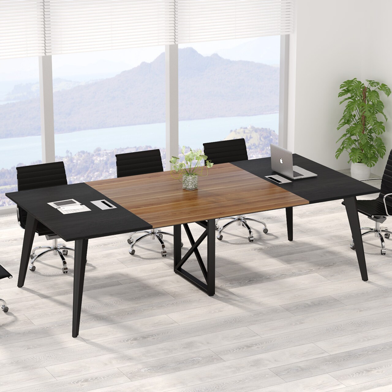 Tribesigns 8FT Conference Table 94.5L x 47.2W inch Large Modern Meeting Table Seminar Training Table with Grommet Holes